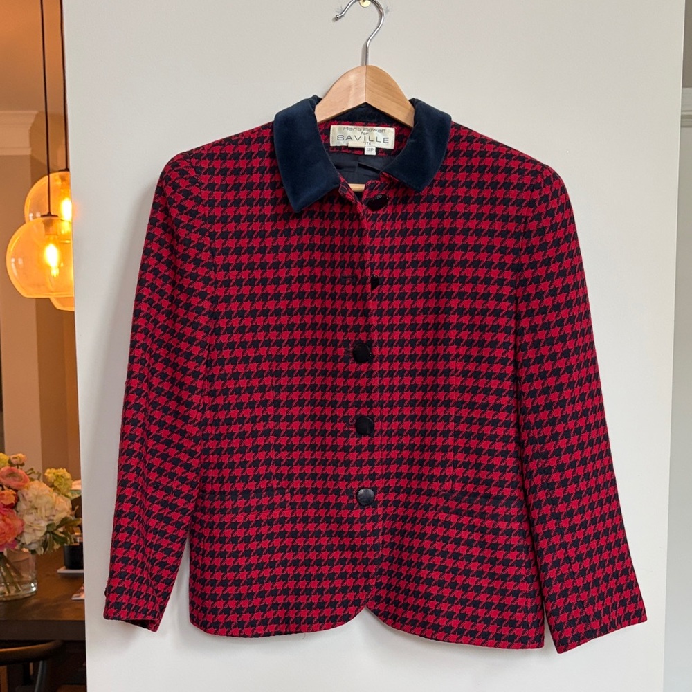Rena Rowan Red and Black Houndstooth Blazer Vintage